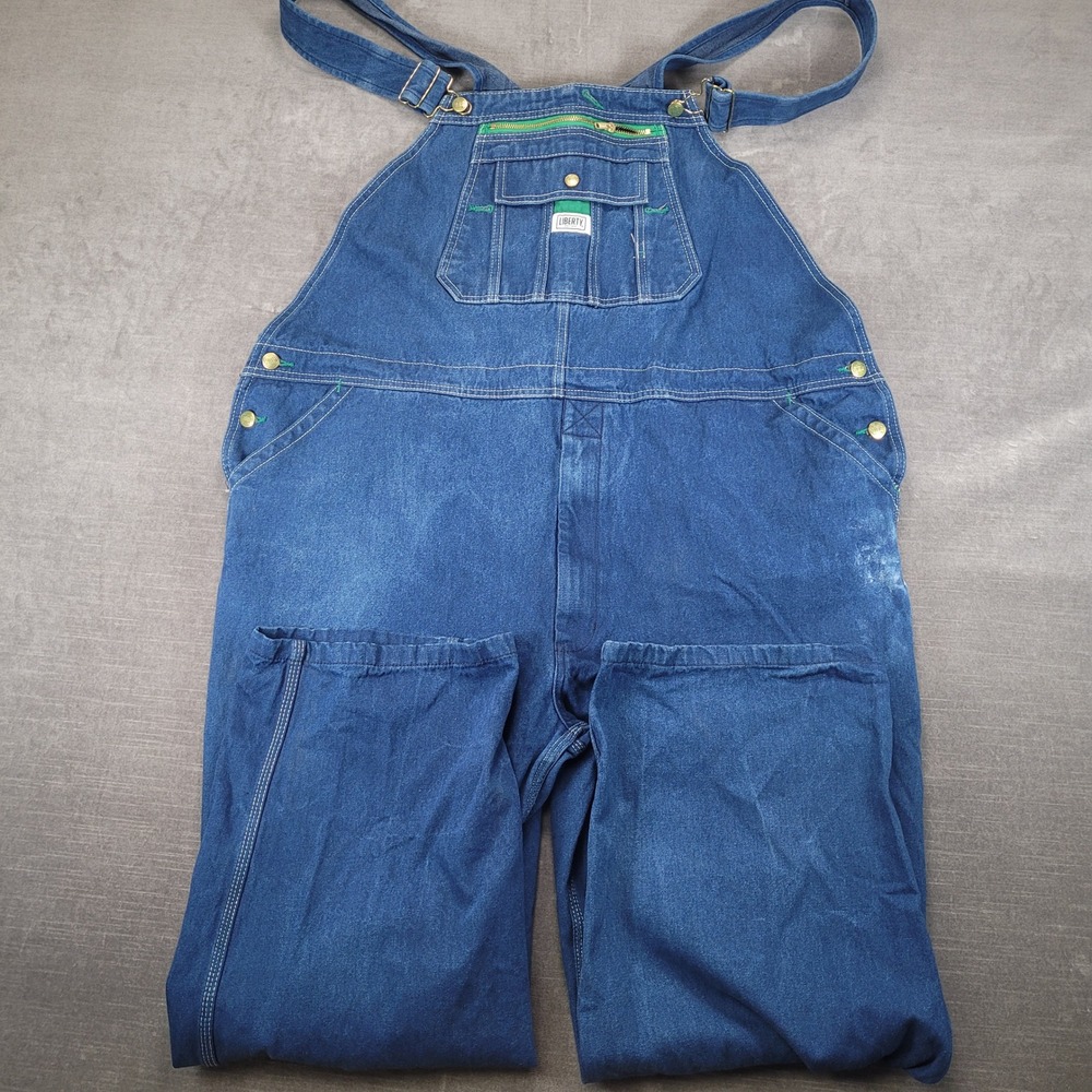 Liberty Mens Blue Denim Bib Overalls Zipper Pocket Utility‎ Farm Workwear 48x30
